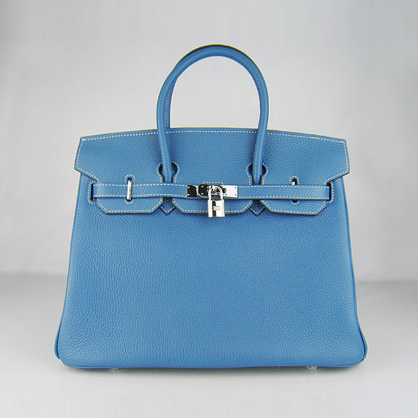 High Quality Fake Hermes 35CM Embossed Veins Leather Bag Bule 6089